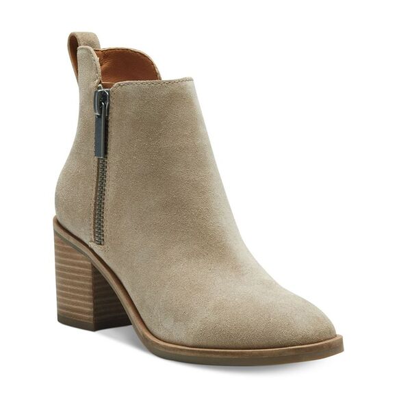 LUCKY BRAND Shoes - LUCKY BRAND Womens Beige Walba Square Toe Block Heel Leather Booties 5.5 M
